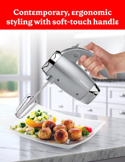 Betty Crocker 7-Speed Power Up Hand Mixer with Beaters, Dough Hooks and Stand