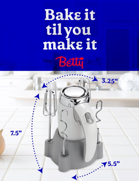 Betty Crocker 7-Speed Power Up Hand Mixer with Beaters, Dough Hooks and Stand