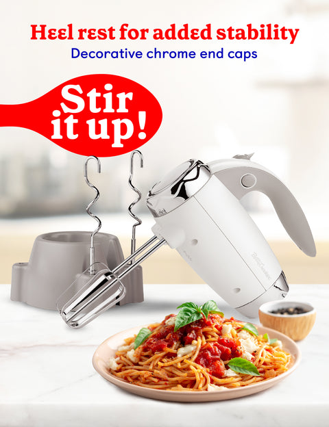Betty Crocker 7-Speed Power Up Hand Mixer with Beaters, Dough Hooks and Stand