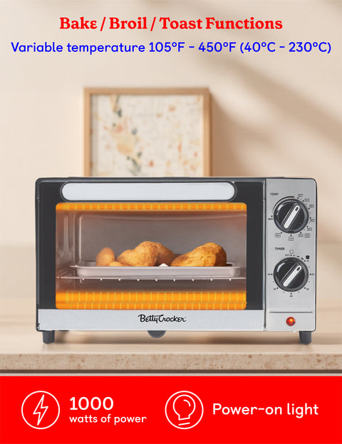 Betty Crocker 9L Toaster Oven, 2-Slice Toaster